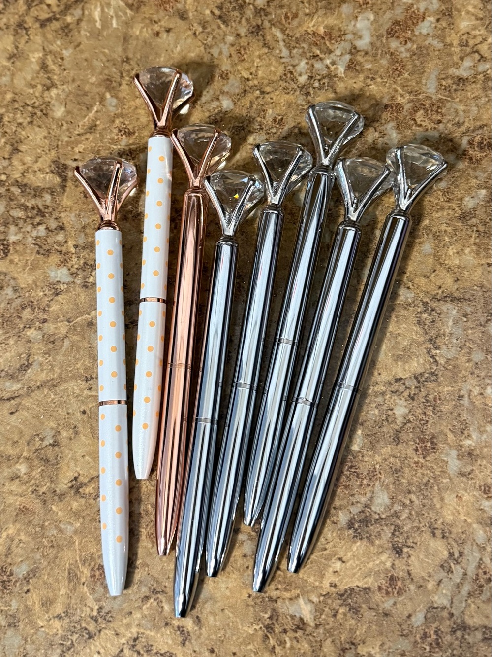 Crystal Top Ballpoint Pen - White, Rose Gold & Silver